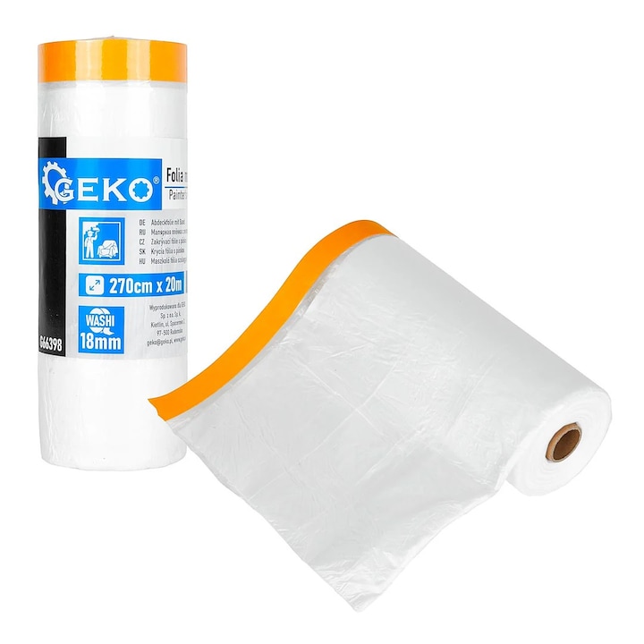 Folie de protectie pentru vopsit cu banda, 270 x 20 m / 18 mm, Geko G66398