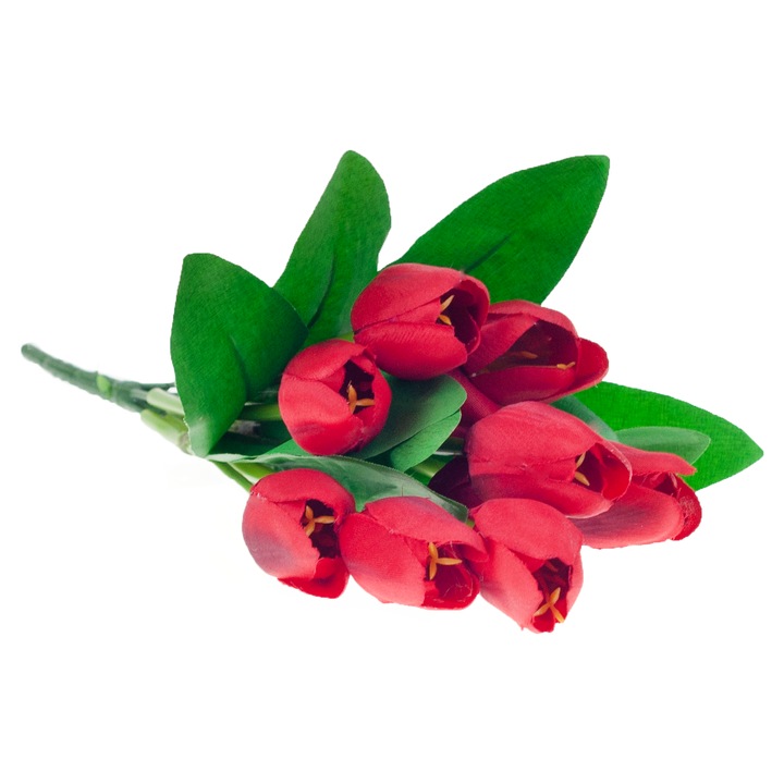 Buchet artificial 9 tulipani, Luka, rosu, 37cm
