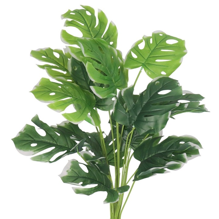 Monstera csokor, 75 cm, 18 ág, zöld-fehér, műnövény