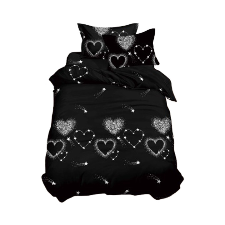 Ágynemű, 3D, 4 részes, gumis, 1 személyes 155x200 cm, szívecskés mintás