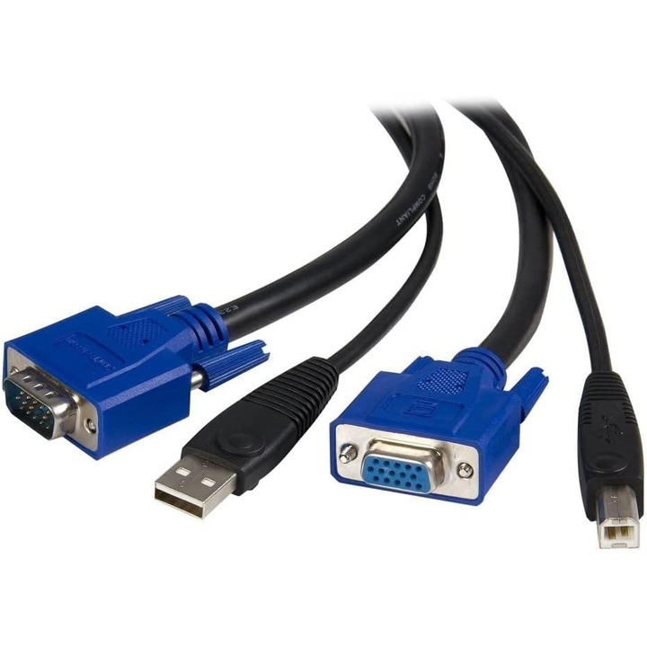 StarTech 2 az 1-ben USB VGA KVM kábel 1,8m, fekete