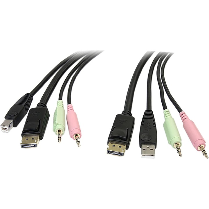 KVM USB DisplayPort 4 az 1-ben kábel, audio/mikrofon, 1.8m