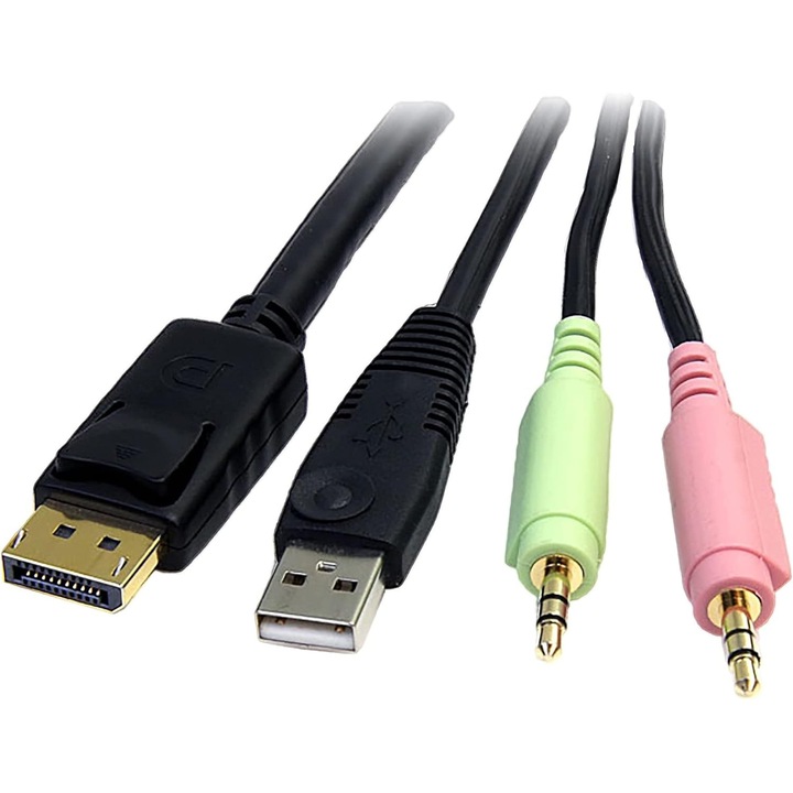 KVM USB DisplayPort 4 az 1-ben kábel, audio/mikrofon, 1.8m
