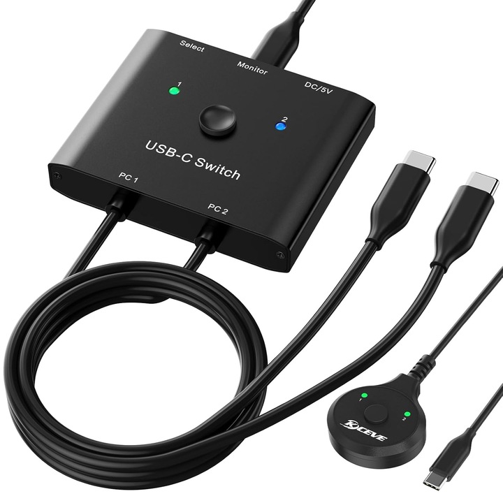 USB-C kapcsoló 2 PC-hez, MLEEDA, 8K@60Hz, USB 3.1 kábelek mellékelve, egyszerű vezérlés