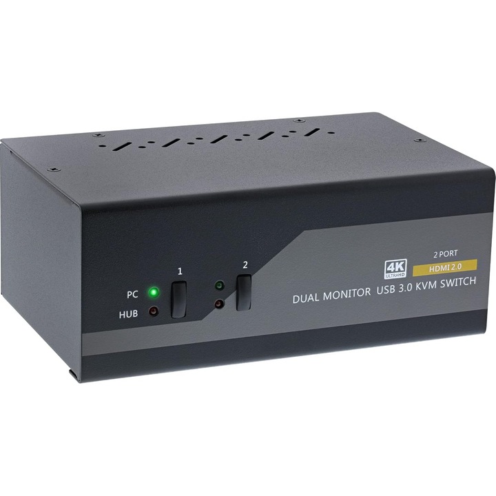 InLine HDMI 4K KVM kapcsoló, 2 portos USB 3.0, audio támogatás, 2 monitor