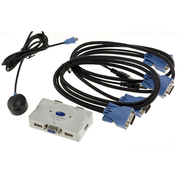 KVM kapcsoló 2 PC-hez, KALEA-INFORMATIQUE, VGA, USB, távirányító, 1.5m