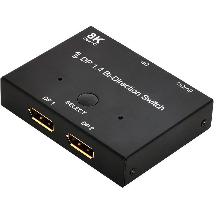 DisplayPort 1.4 MST Hub kétirányú kapcsoló 8K@30Hz, 2 mód, fekete