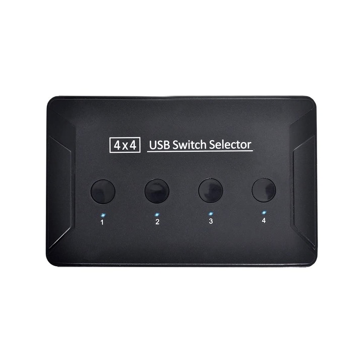 Cablecc USB 2.0 KVM kapcsoló, 4 portos, eszközmegosztás, 480Mbps átviteli sebesség, micro USB tápellátás