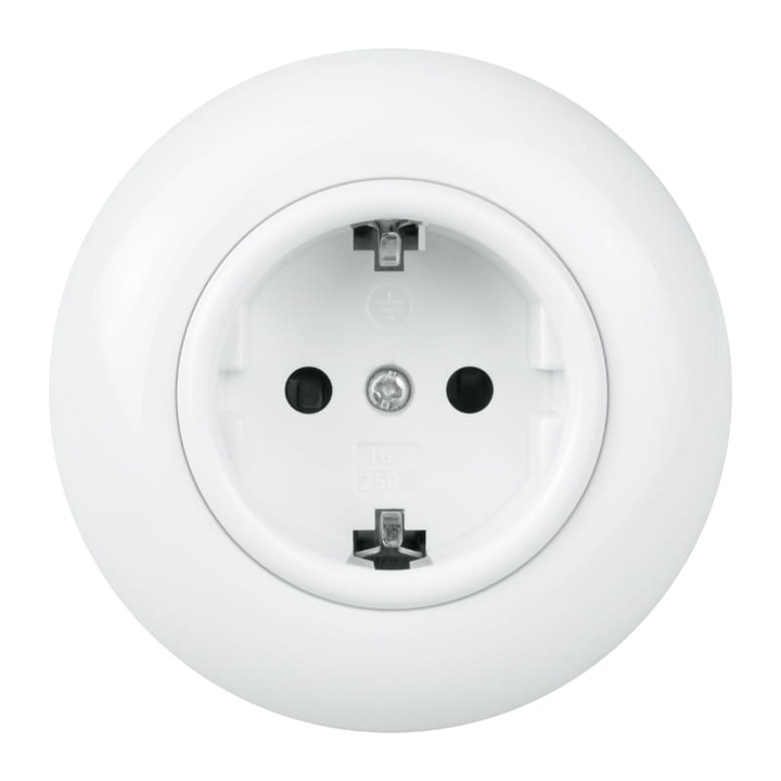 Priză Schuko 2P+E 16A AC 250V Rotundă cu Rama, Alb, Montaj Incastrat