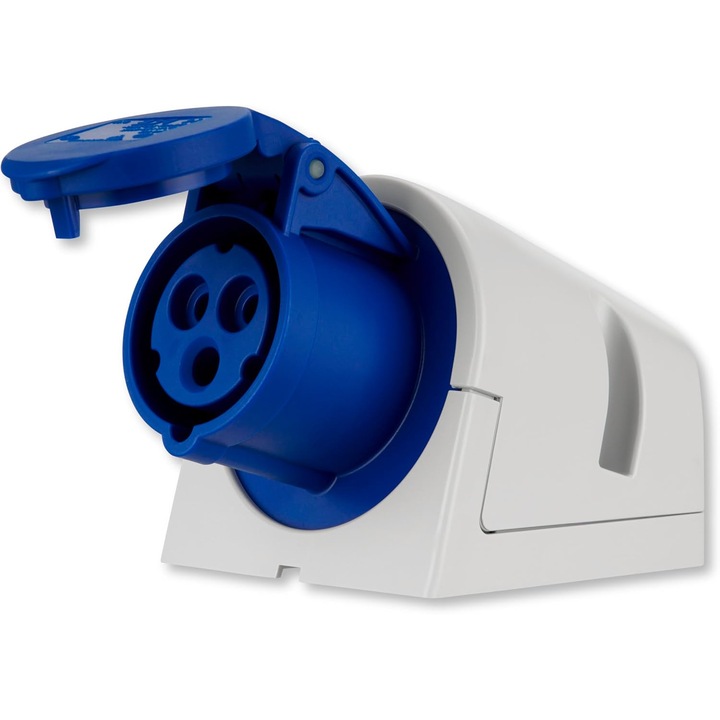 Priză CEE montaj perete REV 3 poli 16A IP44 capac albastru 137x89x89mm