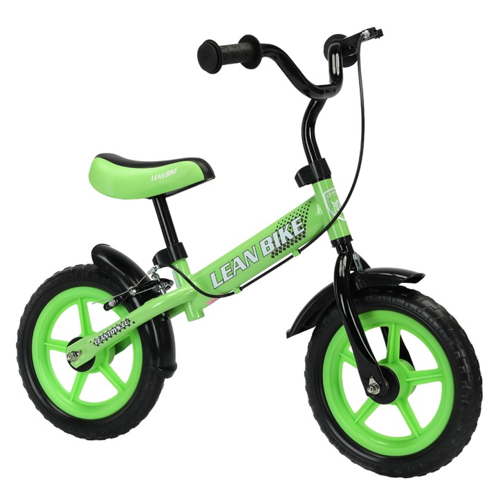 LEAN TOYS MARIO futóbicikli, zöld, 84x12cm, állítható nyereggel, EVA kerekekkel