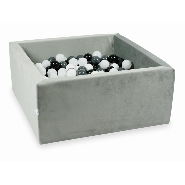 Labdamedence 400 db golyóval, mimii, 90x90x40 cm, szürke bársony, gyerekeknek