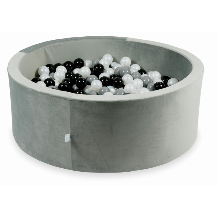 Labdamedence 500 db labdával, mimii, bársony szürke, 110x40cm, fekete, szürke, gyöngyház labdák
