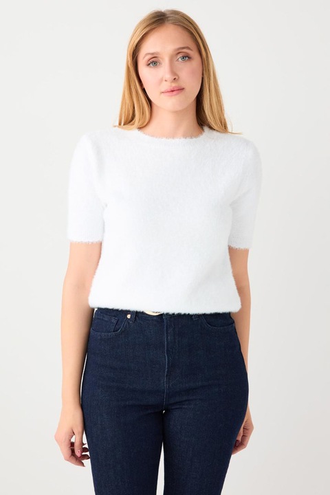 JIMMY KEY, Pulover pufos cu maneci scurte, Alb