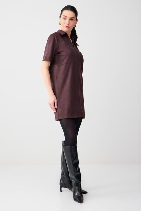 JIMMY KEY, Rochie lejera cu decolteu in V, Maro cognac