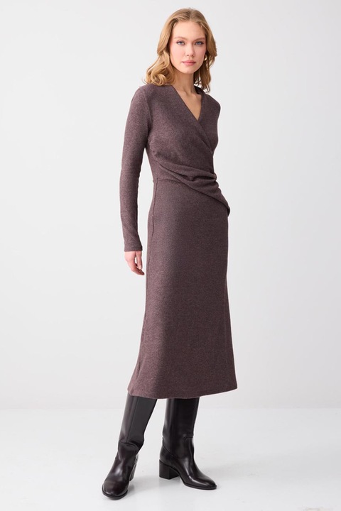 JIMMY KEY, Rochie din tricot cu decolteu cache-coeur, Maro melange