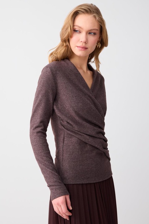 JIMMY KEY, Bluza cu decolteu cache-coeur, Maro melange