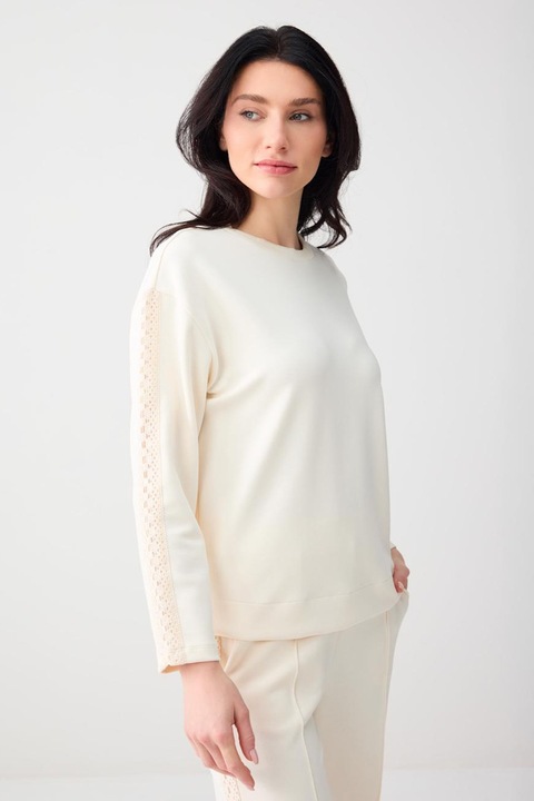JIMMY KEY, Bluza de trening din amestec de modal cu segmente brodate, Alb fildes