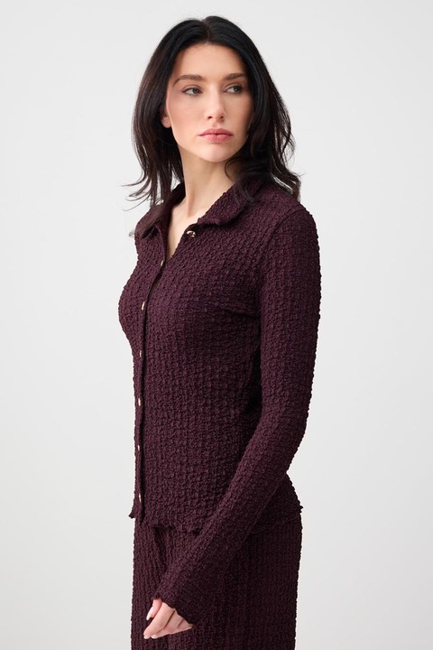 JIMMY KEY, Camasa tricotata cu croiala slim-fit si model texturat, Visiniu