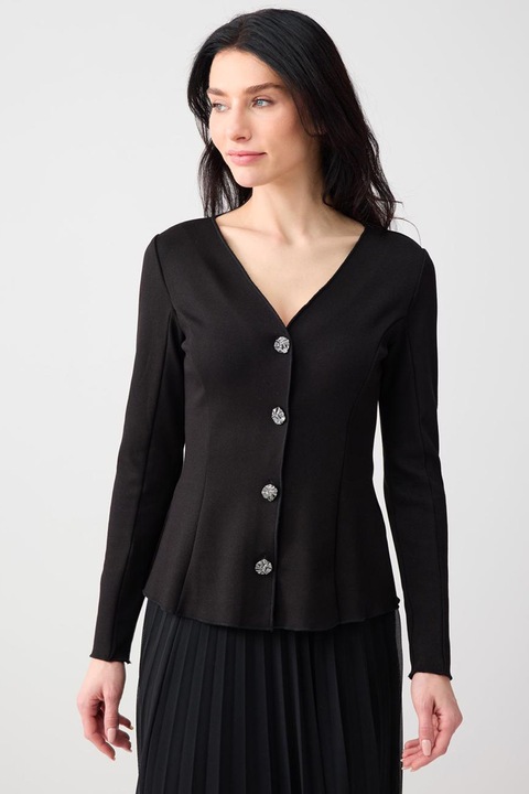 JIMMY KEY, Cardigan cu decolteu in V si nasturi tip bijuterie, Negru