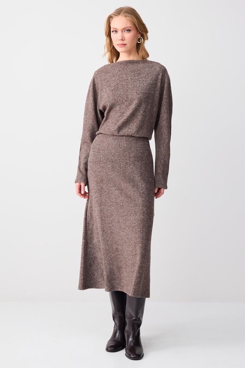 JIMMY KEY, Rochie din tricot cu maneci liliac, Maro melange