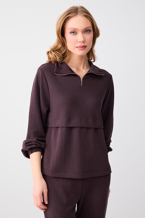 JIMMY KEY, Bluza de trening din amestec de modal cu fermoar scurt, Maro cognac