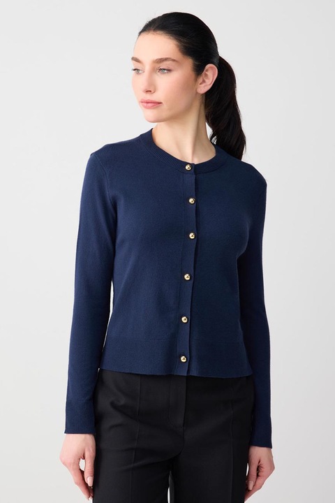 JIMMY KEY, Cardigan cu decolteu la baza gatului si nasturi, Bleumarin