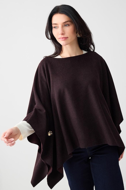 JIMMY KEY, Poncho din tricot cu nasturi contrastanti, Maro, One Size