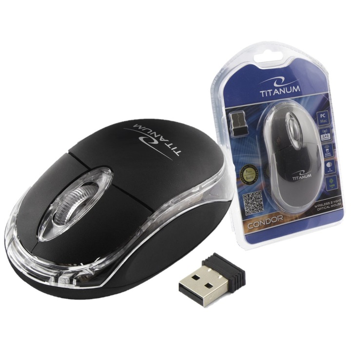 Mouse wireless Luka, model ES509A, 3 butoane, neagra, 98x58x37mm