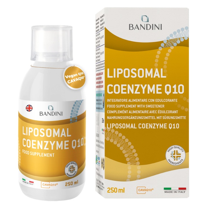 Coenzima Q10 lipozomala lichidă 200mg, Bandini, vegan, 250ml, tehnologie lipozomală, asimilare sporită