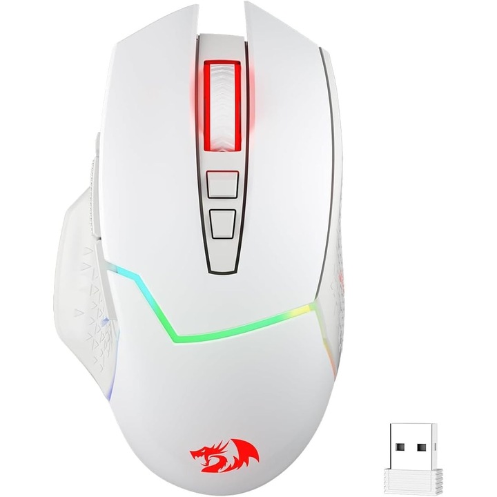 Mouse Gaming Redragon M690 PRO, wireless, 8000 DPI, 8 taste programabile, Alb