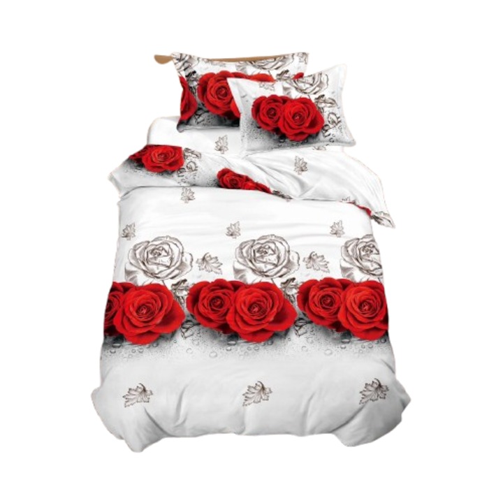 Ágynemű, 3D, 4 részes, gumis nélküli, 1 személyes 155x200 cm, rózsa mintás