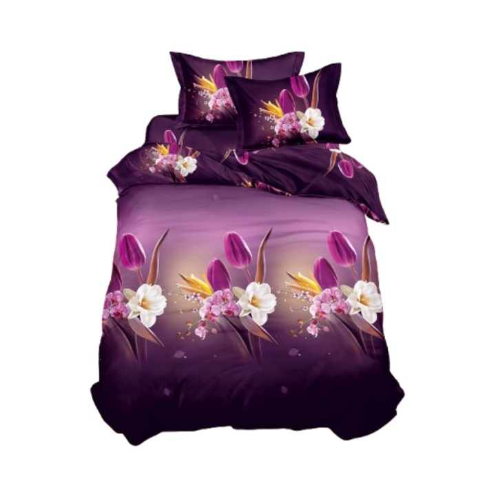 Ágynemű, 3D, 4 részes, gumis nélküli, 1 személyes 155x200 cm, csokor mintás