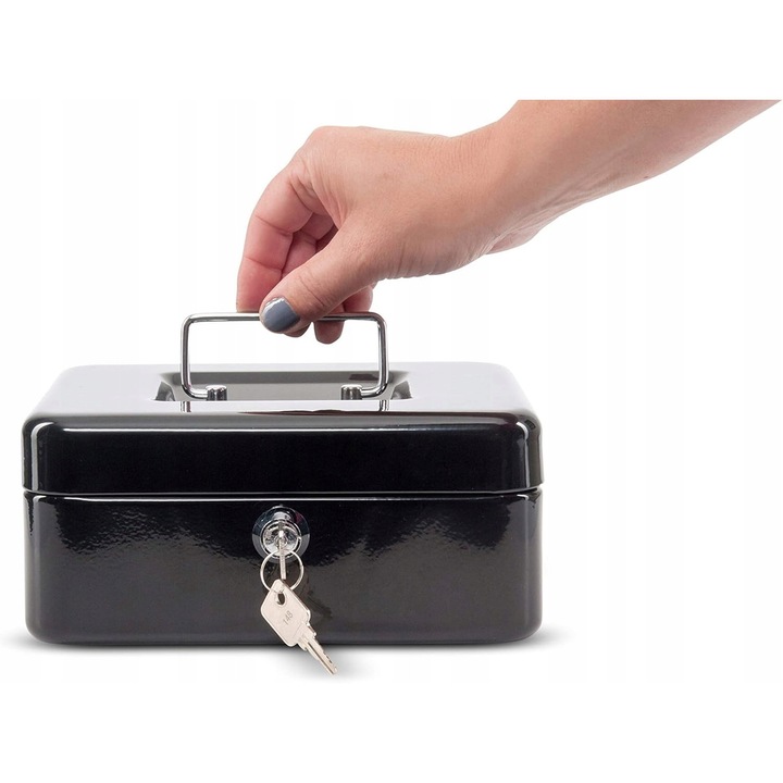 Kaseta pentru bani, CARDSPLITTER, metalica, neagra cu elemente argintii, 11,5x8,5x5,5cm, set cu 2 chei