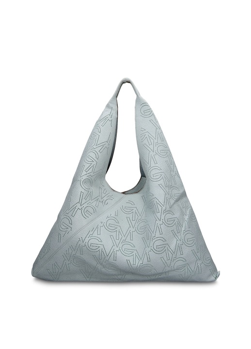 GianMarco, Geanta hobo de piele ecologica cu logo perforat Liviana Lux, Albastru deschis