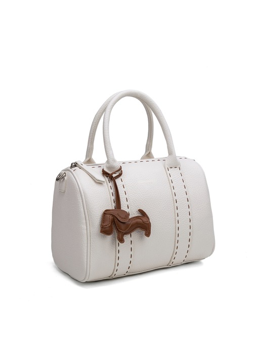 Diana&Co, Geanta de piele ecologica cu bareta de umar si accesoriu decorativ Valoria Lux, Alb