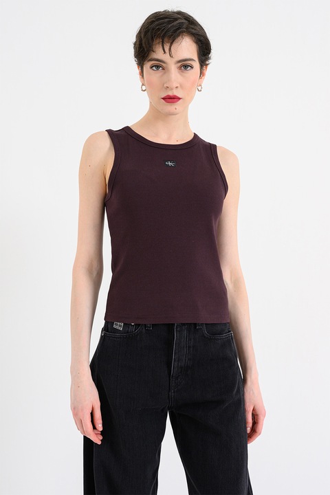 CALVIN KLEIN JEANS, Слим топ с изрязан гръб, Тъмнокафяв