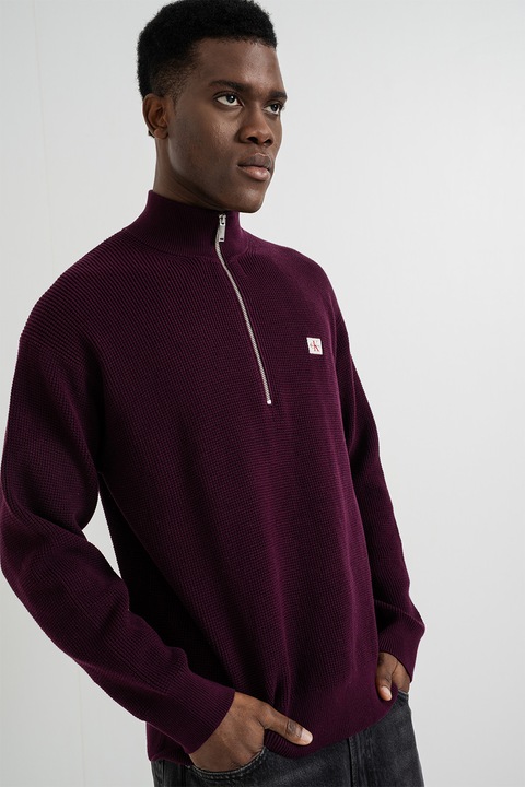CALVIN KLEIN JEANS, Плетен суитшърт с цип, Тъмновиолетов