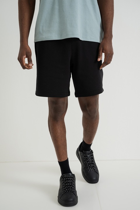 CALVIN KLEIN JEANS, Pantaloni de trening din bumbac cu talie elastica, Negru