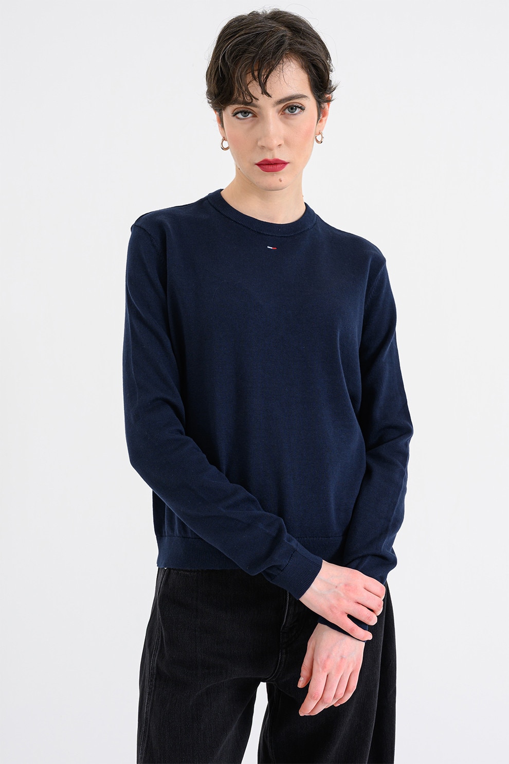 Tommy Jeans, Pulover cu torsade si decolteu in V, Bleumarin, M