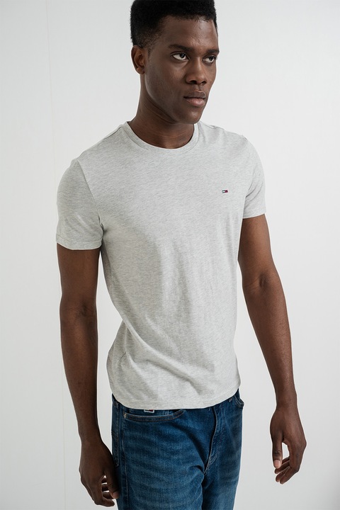 Tommy Jeans, Tricou slim fit, Gri deschis melange