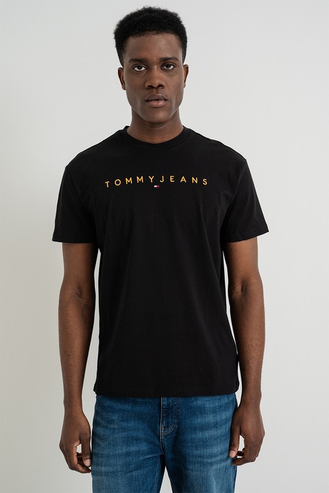 Tommy Jeans, Tricou din bumbac cu logo brodat, Negru/Portocaliu