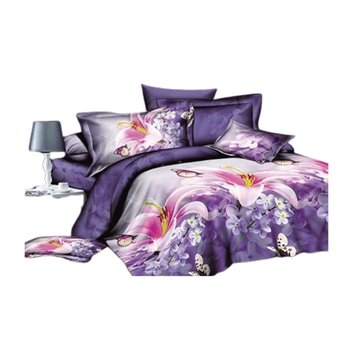 Ágynemű, 3D, 4 részes, gumis nélküli, 1 személyes 155x200 cm, liliom mintás