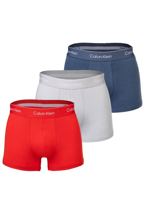 CALVIN KLEIN, Set de boxeri cu banda logo in talie - 3 perechi, Rosu/Gri/Albastru