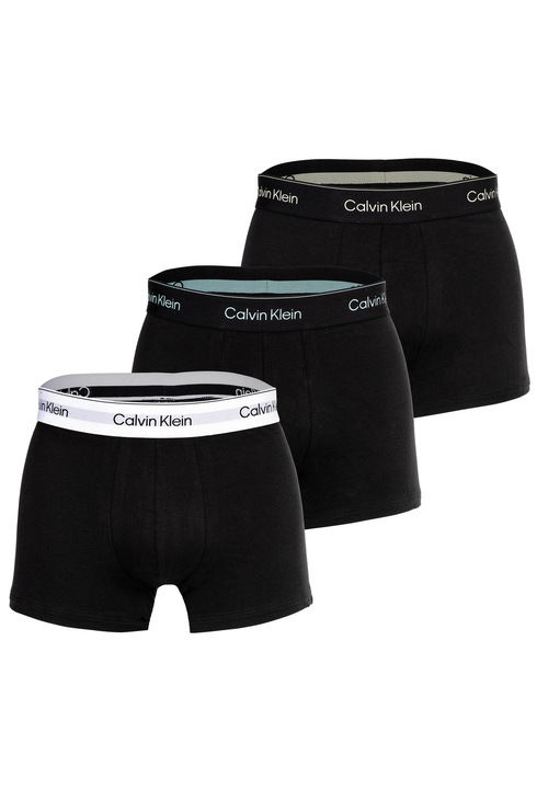 CALVIN KLEIN, Set de boxeri cu banda logo in talie - 3 perechi, Alb/Negru/Turcoaz