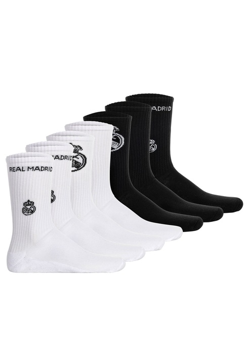 Real Madrid, Set de sosete unisex pentru tenis - 7 perechi, Alb/Negru