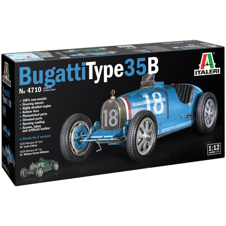 Statikus modellkészlet Bugatti Type 35B, Italeri, 1:12 méretarány, műanyag, saját összeszerelés