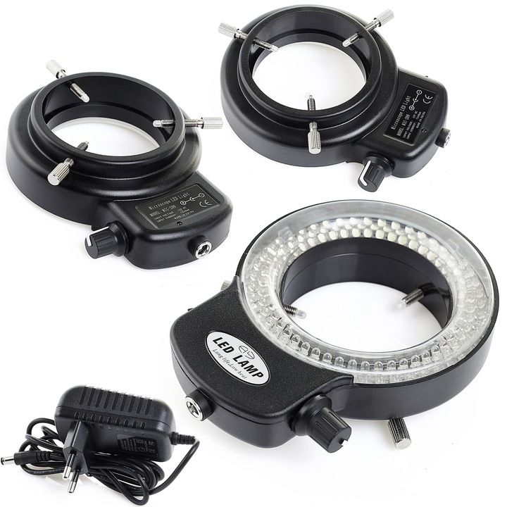 Iluminare LED reglabila pentru microscop, Techrebal, 144x LED, 64 mm, alb, intensitate ajustabila