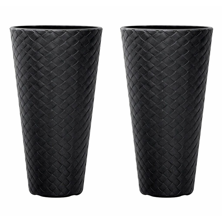Set 2 ghivece de flori, Matuba Slim, rotunde, inalte, 30x55 cm, antracit, Prosperplast