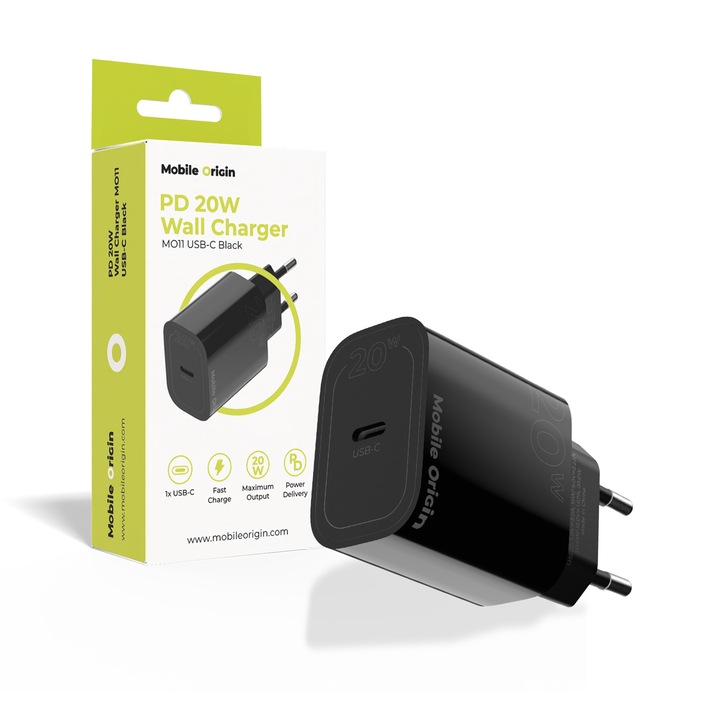 Mobile Origin MO11 hálózati töltő, 1xUSB-C, 20W, 3A, fekete